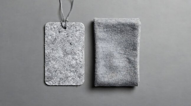 Two textured tags on a grey background.