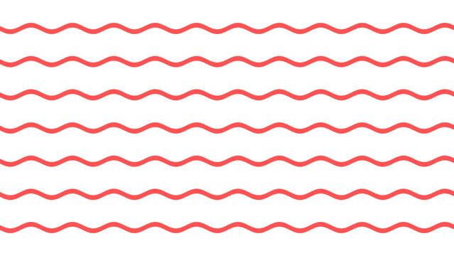 Seamless pattern of horizontal red wavy lines on a plain white background, repeating undulating curves in a simple geometric arrangement