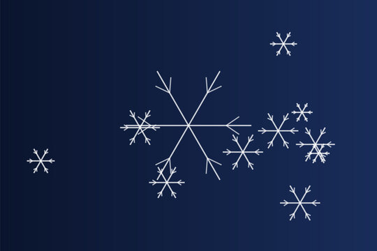 White snowflake scattered on a dark blue gradient background, simple geometric winter holiday pattern