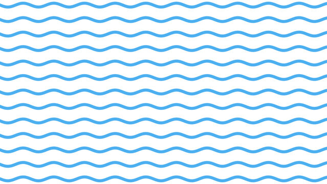 Seamless pattern of horizontal blue wavy lines on a white background, repeating sine wave for textile and print