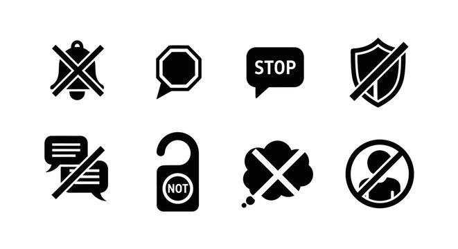 Set of prohibition icons: stop, no, forbidden, banned, privacy, communication