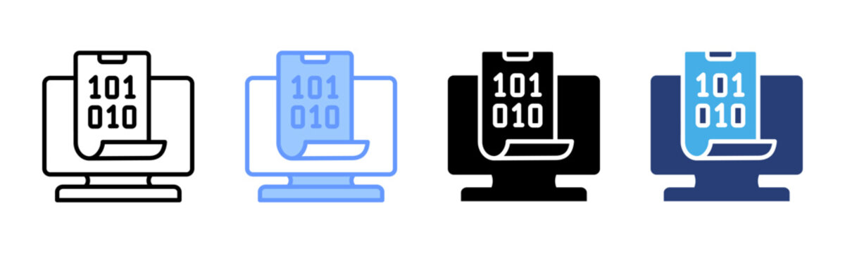Binary icon set multiple style collection