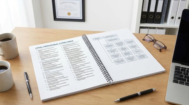Open Planner and Notebook on Modern Office Desk.