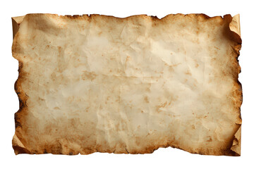 Fototapeta premium Old parchment paper with burnt edges, a vintage scroll texture for a medieval history background on a transparent canvas