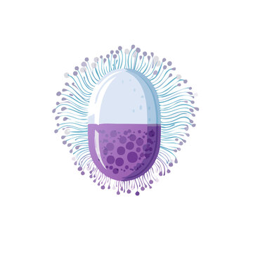 Purple Bacterium with Flagella Vector Illustration