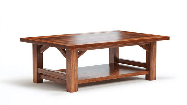 Rustic wooden coffee table with lower shelf.