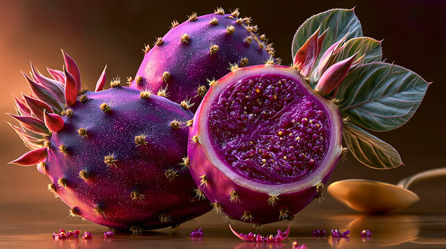 Two Prickly Pears Purple Magenta Gold Spoon