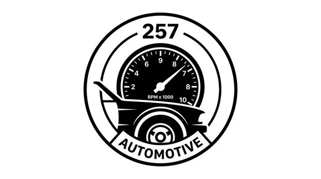 Automotive logo design with speedometer and tachometer gauge.