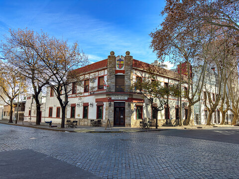 Historic facade of the Basque Center Euzko Etxea in City of La Plata by day