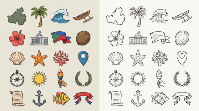 Collection of Philippine Icons and Symbols in Color and Outline Styles.