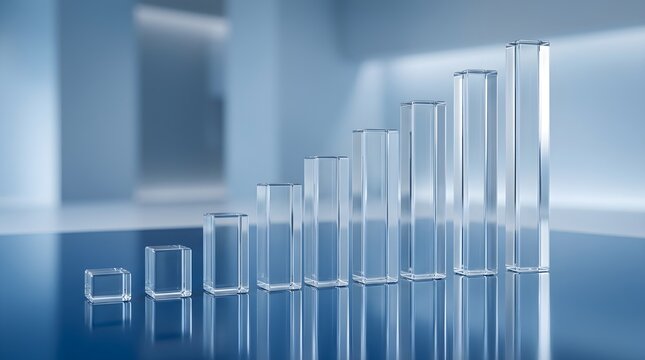 Glass Bar Chart Showing Upward Growth and Progress in a Modern Setting