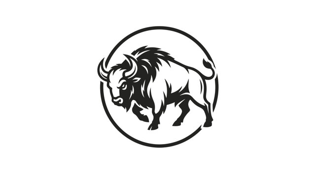 Charging bison mascot logo inside a circular frame