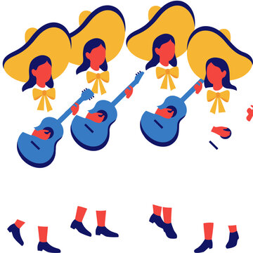 Flat illustration of women playing guitars in sombreros