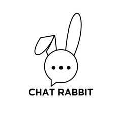 Fototapeta premium Minimalist rabbit chat logo with speech bubble and three dots for digital communication app icon