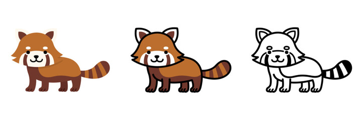 Fototapeta premium レッサーパンダのイラストセット ポップでかわいい動物