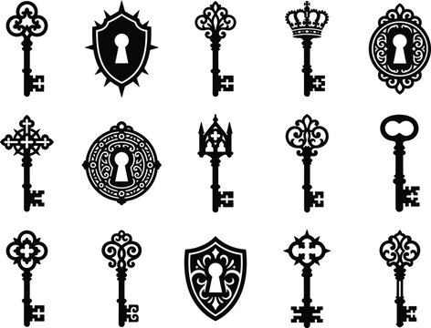Halloween keys and locks collection vintage style vector graphics for spooky designs
