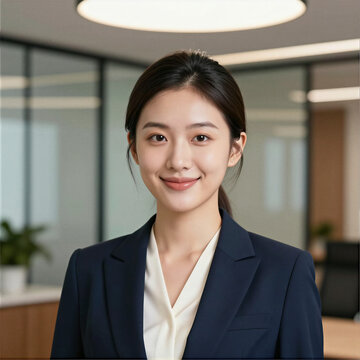 Smiling Asian Businesswoman Portrait Professional Corporate Headshot in Modern Office