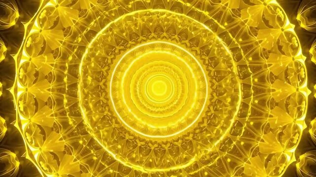 Quantum yellow mandala golden mandala harmony pattern loop