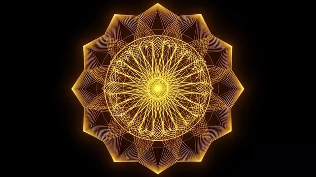 Quantum yellow mandala golden sacred geometry star pattern loop