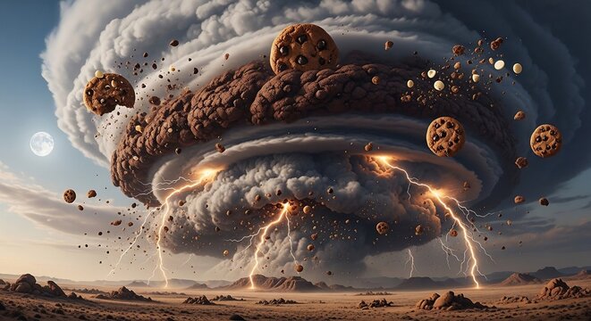 Giant Chocolate Chip Cookies in Tornado with Lightning Bolts