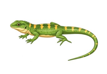 Fototapeta premium Illustration of a green lizard with yellow stripes isolated on white background