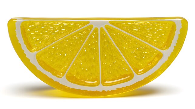 Bright yellow lemon slice made from glossy plastic in a half-circle shape