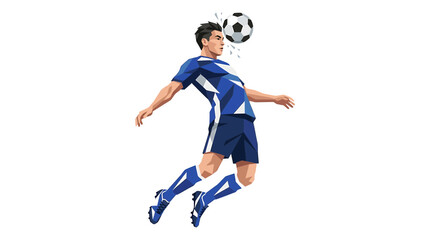 Fototapeta premium Young Male Soccer Player Jumping for Ball Action.