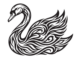 Fototapeta premium Elegant Swan Tribal Tattoo Vector Illustration - Black and White Ornamental Bird Art Design