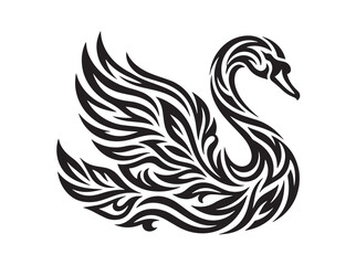 Fototapeta premium Elegant Swan Tribal Tattoo Vector Art - Ornamental Bird Silhouette Isolated on White Background