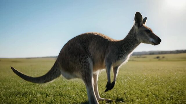 A kangaroo in the grass on the savanna