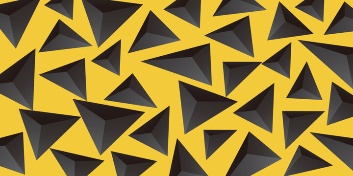 Geometric Abstract Pattern of Black Triangles on Yellow Background