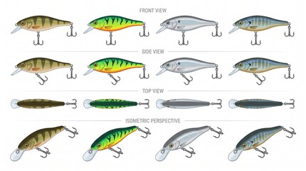 Obraz premium Minnow Fishing Lure Vector Illustration Collection for Casting and Trolling