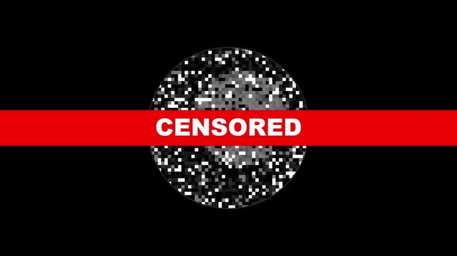 Censored bar with pixelated motion on black background. 4K Video