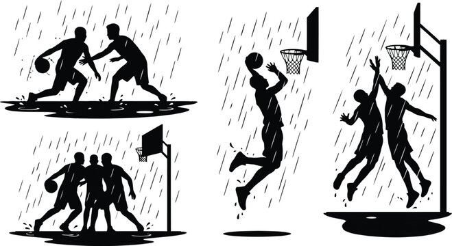 Basketball players in action silhouette style