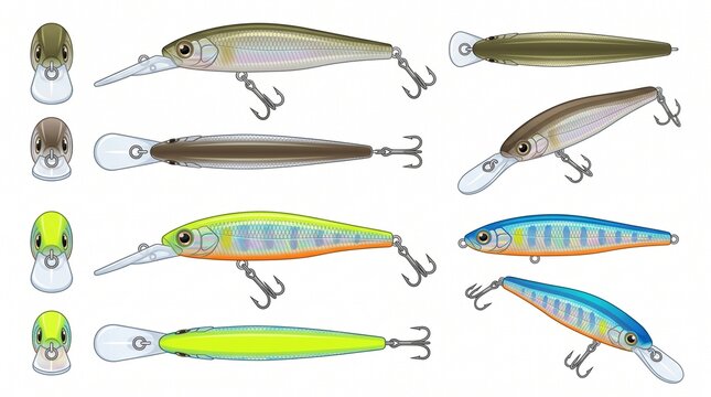 Minnow Fishing Lure Vector Illustration Collection for Casting and Trolling