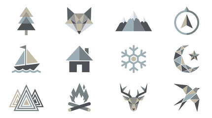 Obraz premium Minimalist geometric nature and landscape icon set.