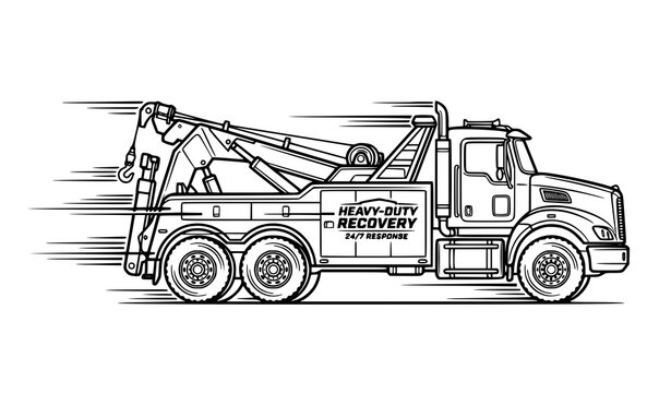 Heavy duty evacuator side profile linear icon vector of urgent roadside towing recovery service
