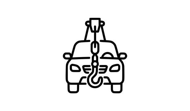 Roadside assistance line icon of emergency car towing hook minimalist flat vector symbol