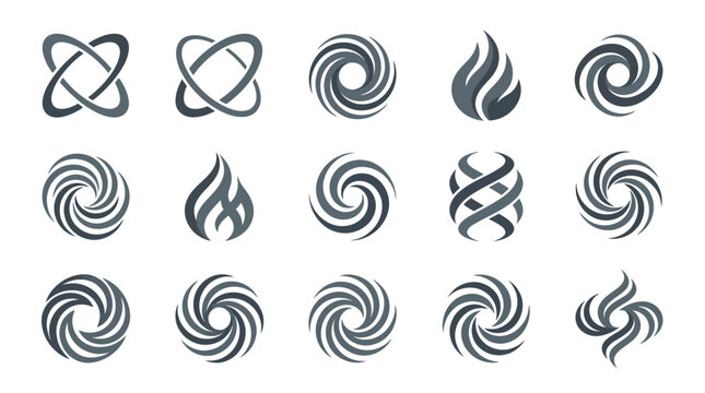 Set of abstract spiral and vortex energy logos.
