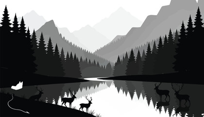 Silhouettes of various dog breeds in different poses and arrangements © MdSafi