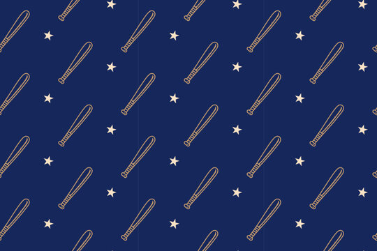 Wooden baseball bat seamless pattern on blue background. Baseball stick with star repeating pattern. Sports bat illustration retro repeat motif