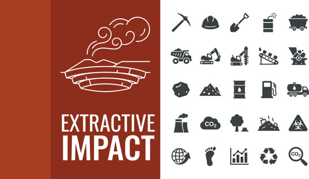 Mining icons display extractive impact in a detailed graphic set.