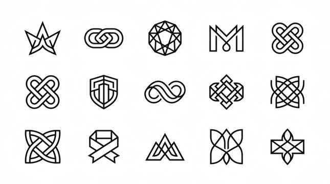Collection of intricate and modern line art logo designs for branding projects
