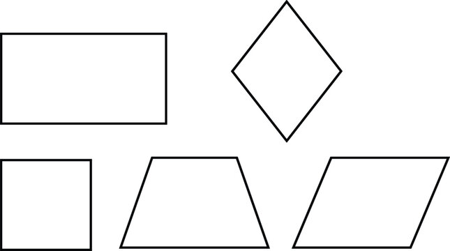 Basic geometric shapes collection, rectangle square rhombus trapezoid parallelogram outlines, editable vector mathematics education illustration bundle design