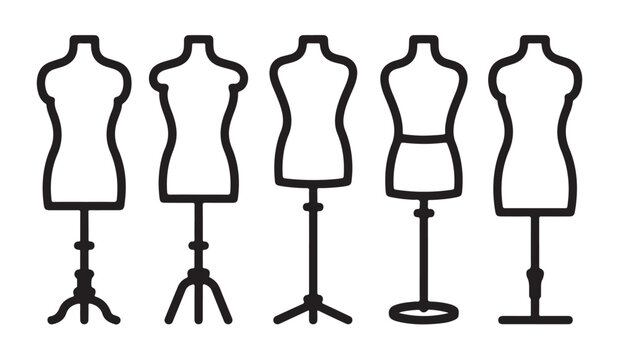 Set of five different tailor mannequins for clothing stores or dressmaker studio usage.