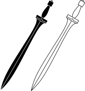 xiphos sword icon set. vector illustration in outline and silhouette