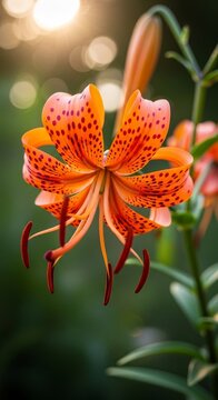 Striking Tiger Lily Blossom with Vibrant Orange Petals and Dark Spots.