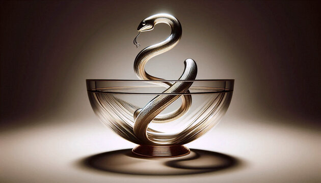 A stunning contemporary interpretation of the ancient symbol of medicine&mdash;the Bowl of Hygieia, Ai generated image