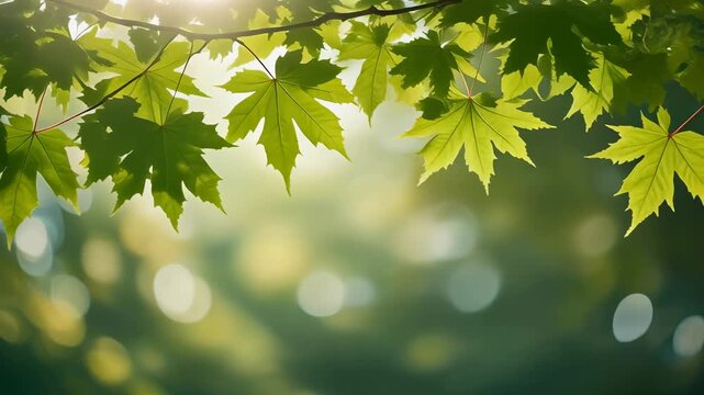Bright Green Maple Foliage in Sunlight 4K Generative AI