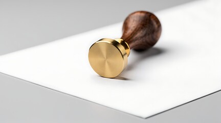 Fototapeta premium Elegant Brass and Wood Wax Seal Stamp on White Paper.